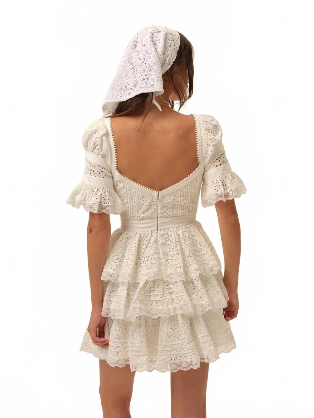 $368 NWT For Love And Lemons “Willa” Eyelet Mini Dress in White Sz Small - Picture 2 of 11